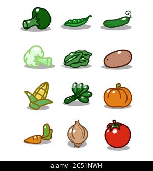 vector icon set of different vegetables isolated Stock Vector