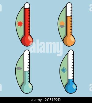 set of icons for warm hot cool cold Stock Vector
