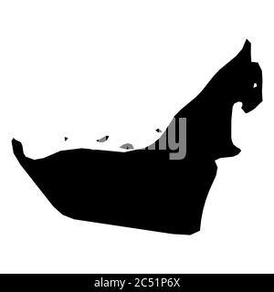 United Arab Emirates, UAE - solid black silhouette map of country area. Simple flat vector illustration. Stock Vector