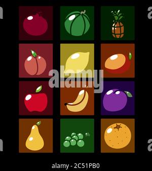 Set of simple different cartoon fruits icons  Stock Vector