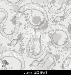 Snake pattern. Tropical reptiles. Khaki, olive. Snake in the grass. Stock Vector