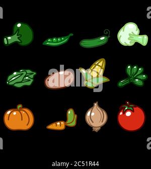 vector icon set of different vegetables isolated Stock Vector