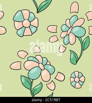 Seamless floral pattern in blue pink green Stock Vector