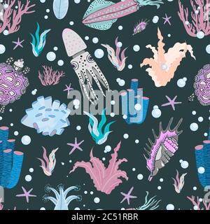 Algae oceanic pattern. Floral summer pattern. Summer design Stock Vector