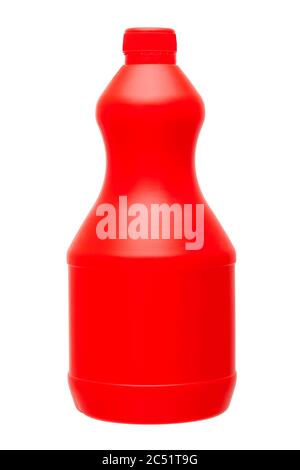 red plastic detergent bottle with cap isolated on a white background. Stock Photo