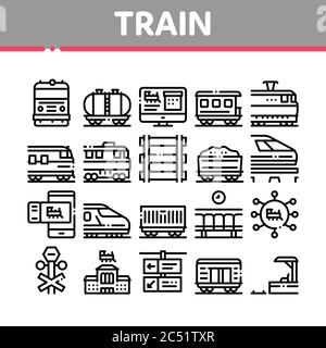 Train Rail Transport Collection Icons Set Vector Stock Vector