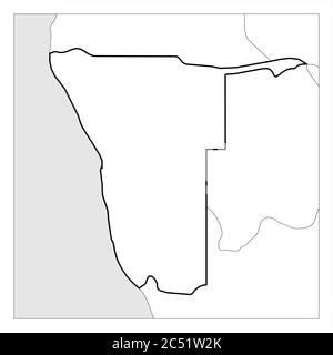 Map of Namibia black thick outline highlighted with neighbor countries. Stock Vector