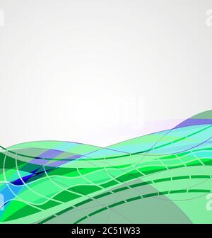 Green wavy lines in colorful abstract background Stock Vector