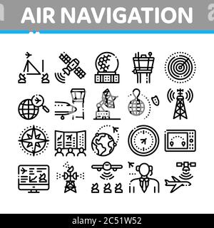 Air Navigation Tool Collection Icons Set Vector Stock Vector