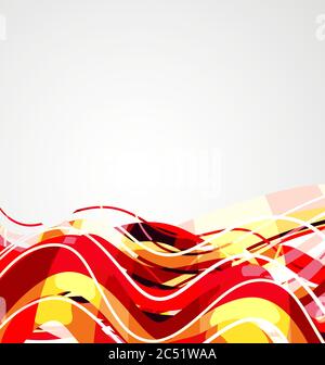 Red wavy lines in colorful abstract background Stock Vector