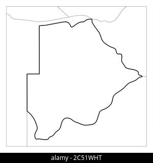 Map of Botswana black thick outline highlighted with neighbor countries. Stock Vector