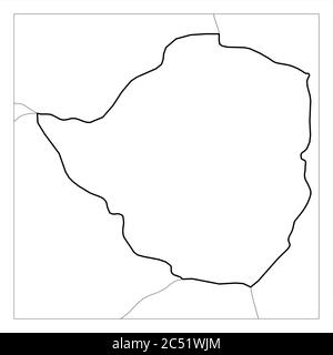 Map of Zimbabwe black thick outline highlighted with neighbor countries. Stock Vector