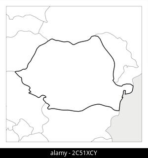 Map of Romania black thick outline highlighted with neighbor countries. Stock Vector