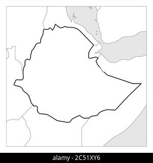 Map of Ethiopia black thick outline highlighted with neighbor countries. Stock Vector