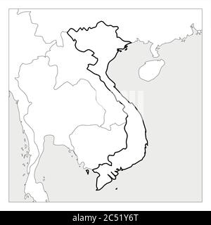 Map of Vietnam black thick outline highlighted with neighbor countries. Stock Vector
