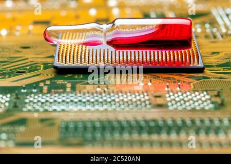 glass ampoule for vaccination implantation processor chip implantation for surveillance and verification human, concept on conspiracy secret governmen Stock Photo