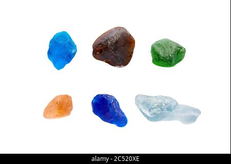 Variety of colorful transparent natural gems or pebble stones isolated on white background Stock Photo