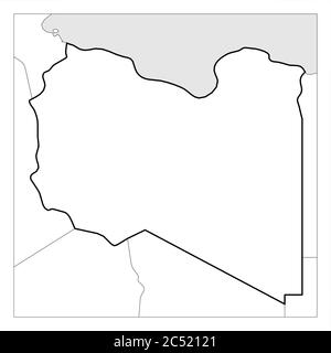 Map of Libya black thick outline highlighted with neighbor countries. Stock Vector