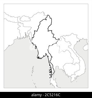 Map of Asia with highlighted Myanmar map, gray map of Myanmar with ...