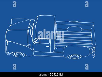 drawing pickup car on a blue background vector Stock Vector