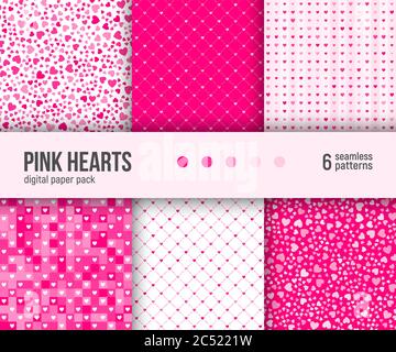 Digital paper pack, set of 6 abstract seamless patterns. Abstract geometric backgrounds. Vector illustration. Happy Valentine Day background. Stock Vector