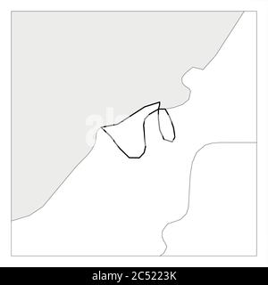 Map of Brunei black thick outline highlighted with neighbor countries. Stock Vector