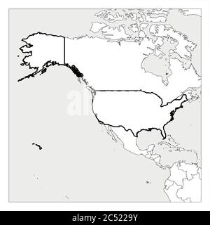 Map of United States of America, USA, black thick outline highlighted with neighbor countries. Stock Vector