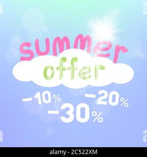 Summer offer discount falls from cloud Stock Vector