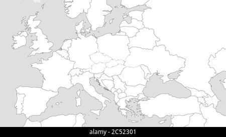Blank outline map of Europe with Caucasian region. Simplified wireframe map of black lined borders. Vector illustration. Stock Vector