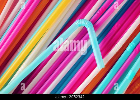 Colorful flexible drinking straws for multi color background use. Close up or macro view. Stock Photo