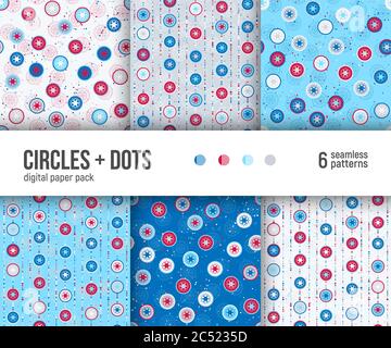 Digital paper pack, set of 6 abstract seamless patterns. Abstract geometric backgrounds. Vector illustration. Stock Vector