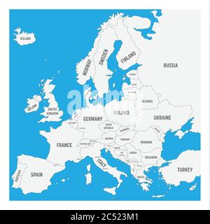 Map of Europe with names of sovereign countries, ministates included. Simplified black vector map on white background. Stock Vector