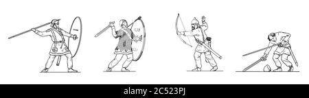 Battle scene roman soldiers against barbarians. Historical drawing. Stock Photo