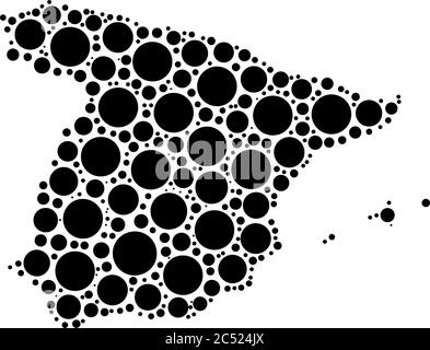 Spain map mosaic of circles in various sizes. Black dotted vector map on white background. Stock Vector