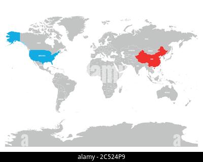 United States and China highlighted on political map of World. Vector illustration. Stock Vector