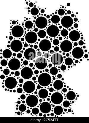 Germany map mosaic of circles in various sizes. Black dotted vector map on white background. Stock Vector