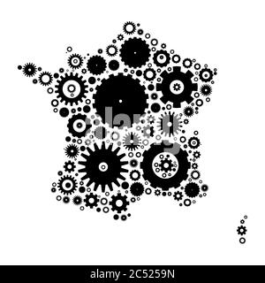 France map silhouette mosaic of cogs and gears. Black vector illustration on white background. Stock Vector