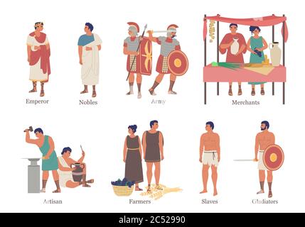 Ancient Rome hierarchy characters, vector flat isolated illustration Stock Vector