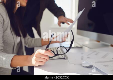 Meeting time of business people in the office. Business people discuss a startup project. Stock Photo