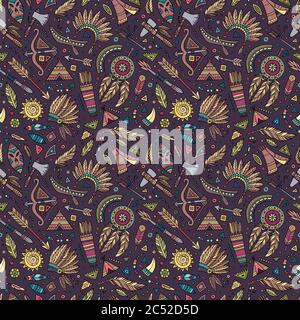 Vector cartoon seamless pattern with tribal elements Stock Vector