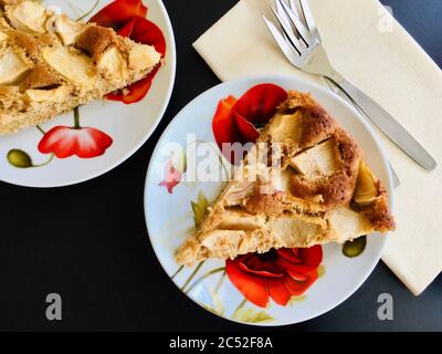 Two plates with slices of apple pie Stock Photo