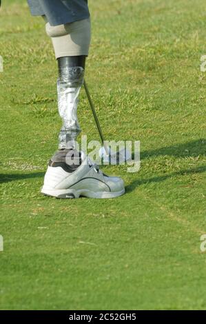Vertical shot of the artificial limb of a person playing golf Stock Photo
