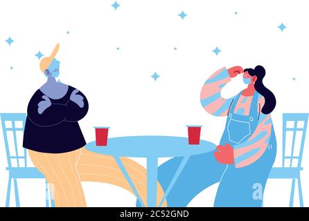 couple sharing at bar table vector illustration desing Stock Vector