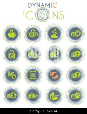Cryptocurrency and mining dynamic icons Stock Vector