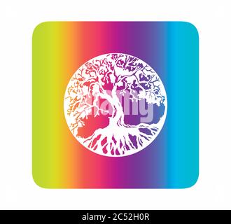 Stylish flat vector illustration neon tree of life design Stock Vector
