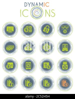 Cryptocurrency and mining dynamic icons Stock Vector