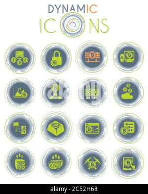 Cryptocurrency and mining dynamic icons Stock Vector