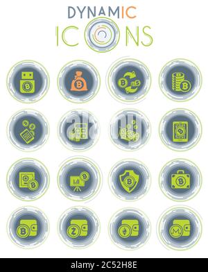 Cryptocurrency and mining dynamic icons Stock Vector
