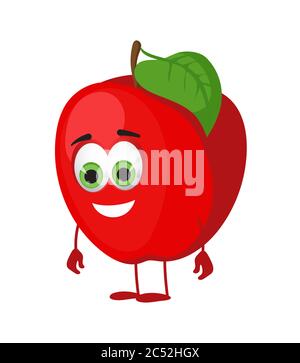 Funny Apple with eyes. Cartoon funny fruits characters flat vector illustration Stock Vector