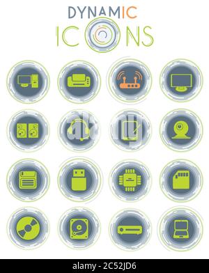 Computer equipment dynamic icons Stock Vector